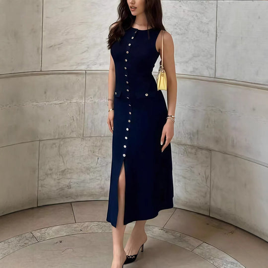 Damen Midikleid mit Knopfleiste und seitlichen Taschen EB