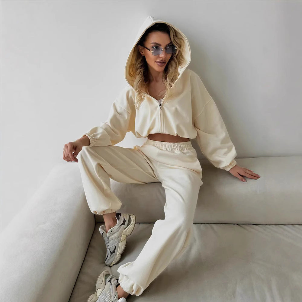 Damen lässiges Lounge-Set mit Hoodie und weiten Hosen EB