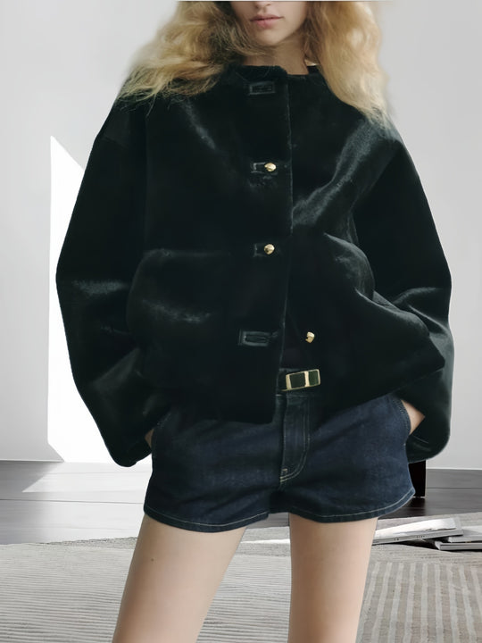 Damen weiche und luxuriöse Jacke aus Kunstfell EB