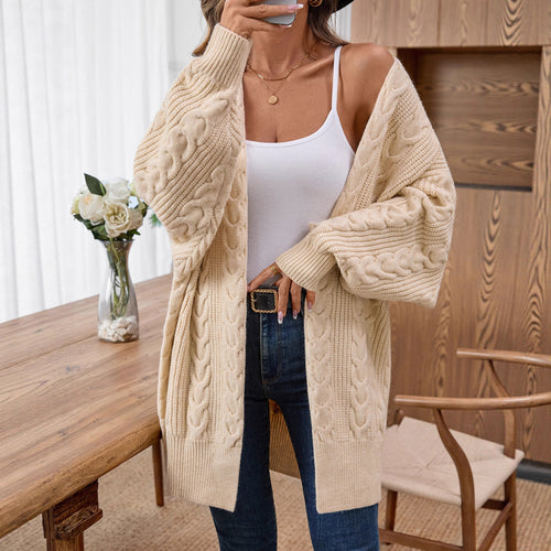 Damen Strickjacke mit kreativem Zopfmuster und lockerer Passform EB