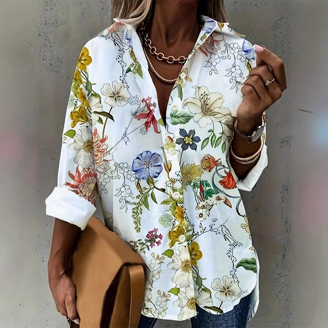Damen elegante Bluse mit floralem Design und bequemen Schnitt EB