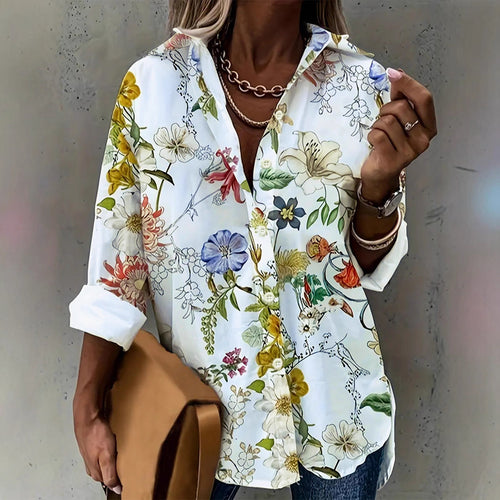 Damen elegante Bluse mit floralem Design und bequemen Schnitt EB