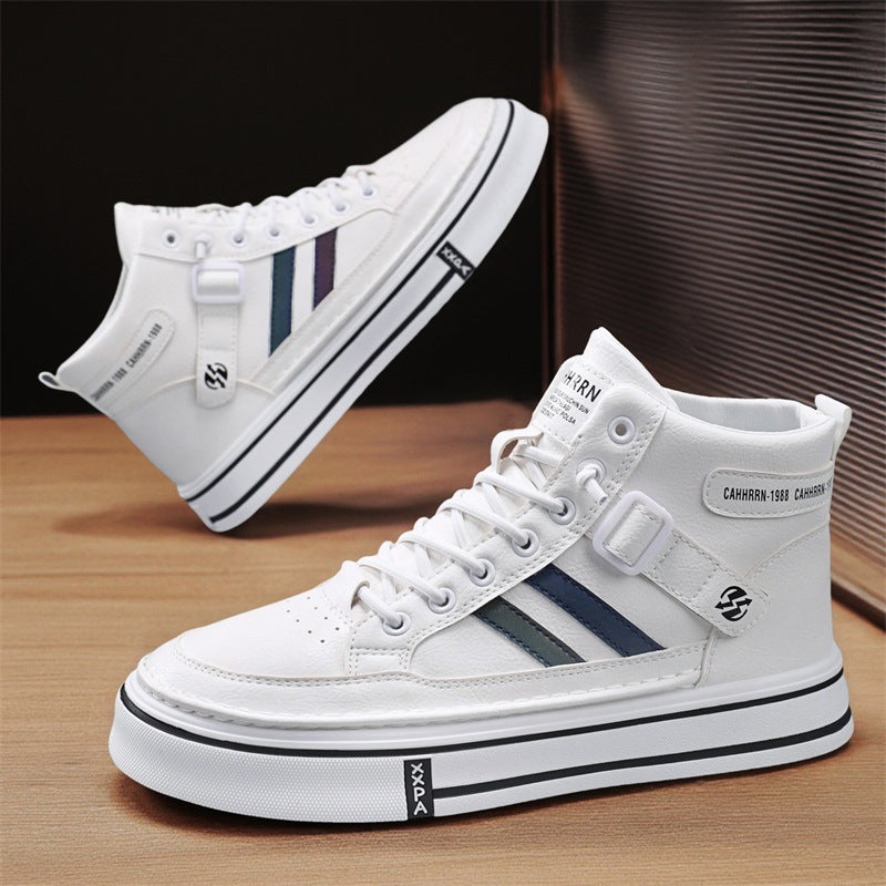 Unisex Mid-Top Street-Sneaker mit verstärkter Cupsohle, dekorativem Gurt und gepolstertem Knöchelkragen EB