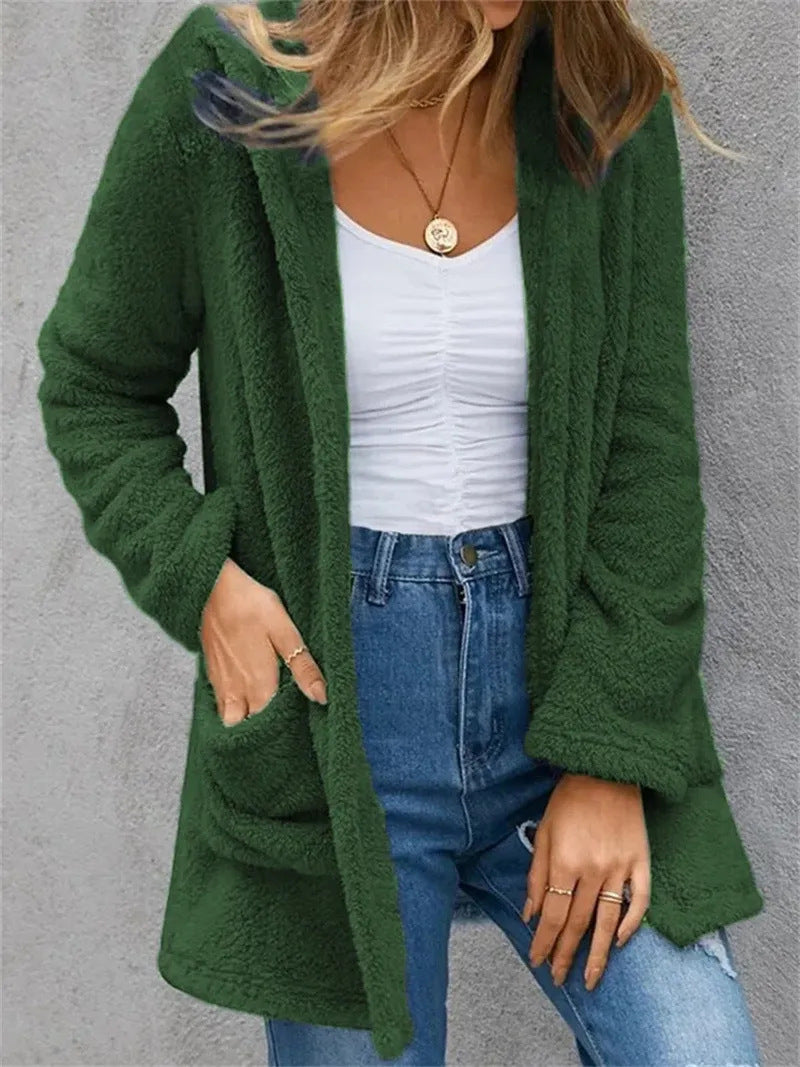 Damen Flauschige Cardiganjacke mit praktischen Taschen und lässigem Schnitt EB