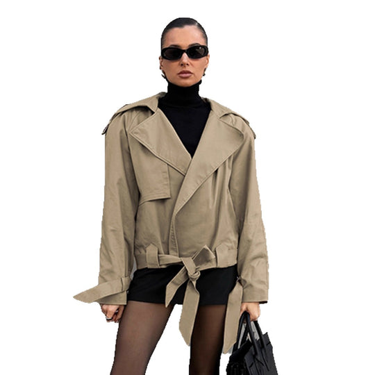 Damen lässige Utility-Jacke im Oversized-Schnitt mit taillierbarem Gürtel und praktischen Taschen EB