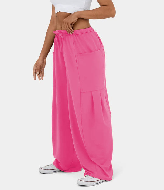 Damen Weite Freizeit-Hose mit elastischem Bund und praktischen Taschen EB