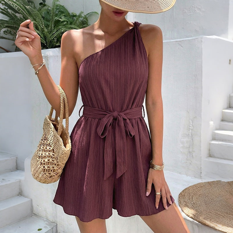 Damen Einseitiger Jumpsuit mit tailliertem Gürtel und fließendem Schnitt EB