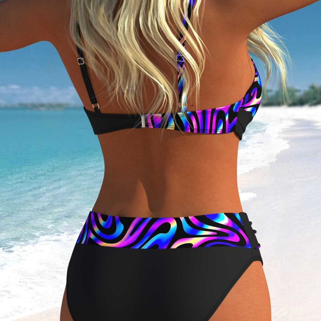 Damen Bikini-Set mit modernem Wickeldesign und lebhaftem Muster EB
