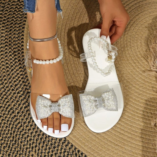 Damen elegante Badeschuhe mit funkelnder Schleifen-Applikation EB
