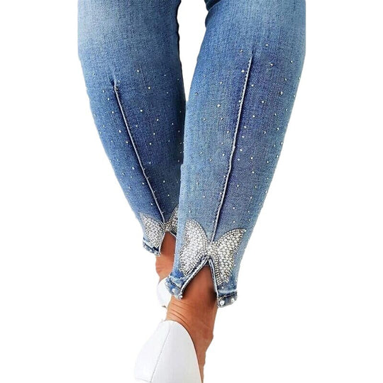 Damen Skinny Jeans mit modischem Distressed-Effekt und hohem Bund EB