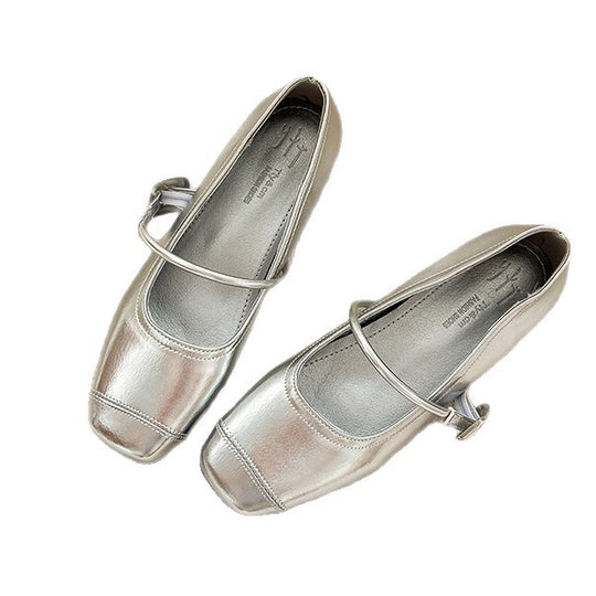 Damen Retro Ballerinas mit eleganten Schnallen und schimmerndem Obermaterial EB