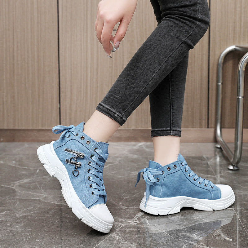 Damen modische High-Top Sneakers mit Reißverschluss und robustem Profil EB