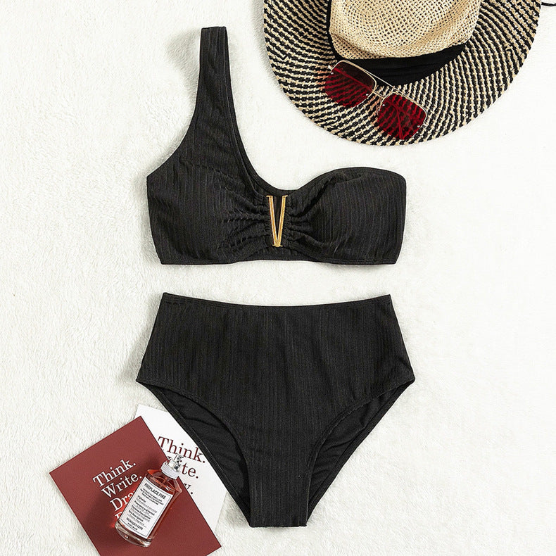 Damen Hochtaillierter Bikini mit asymmetrischem Design EB