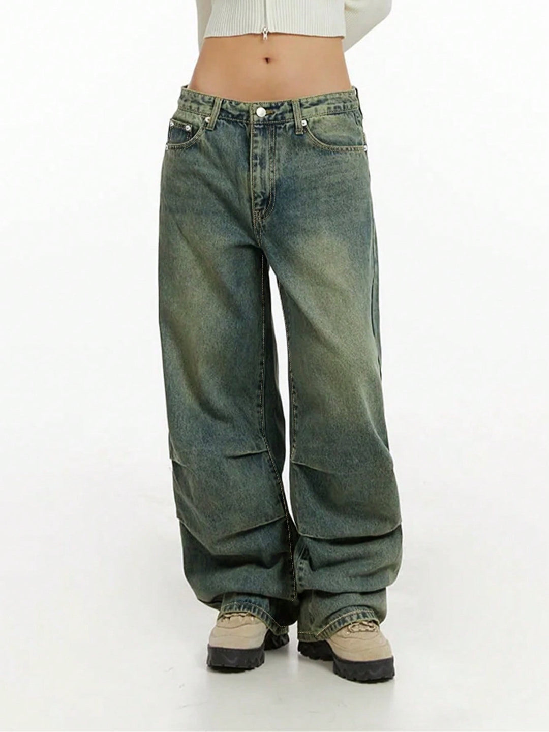 Damen Baggy-Jeans mit hohem Taillenbund und weiten Beinen EB