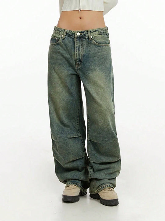 Damen Baggy-Jeans mit hohem Taillenbund und weiten Beinen EB