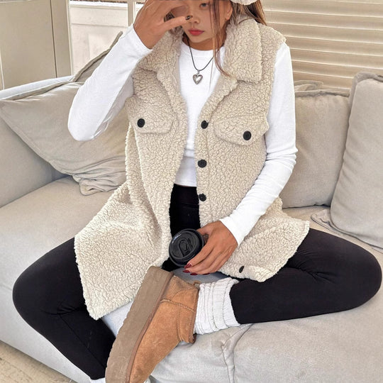 Damen Teddy-Weste mit Taschen EB