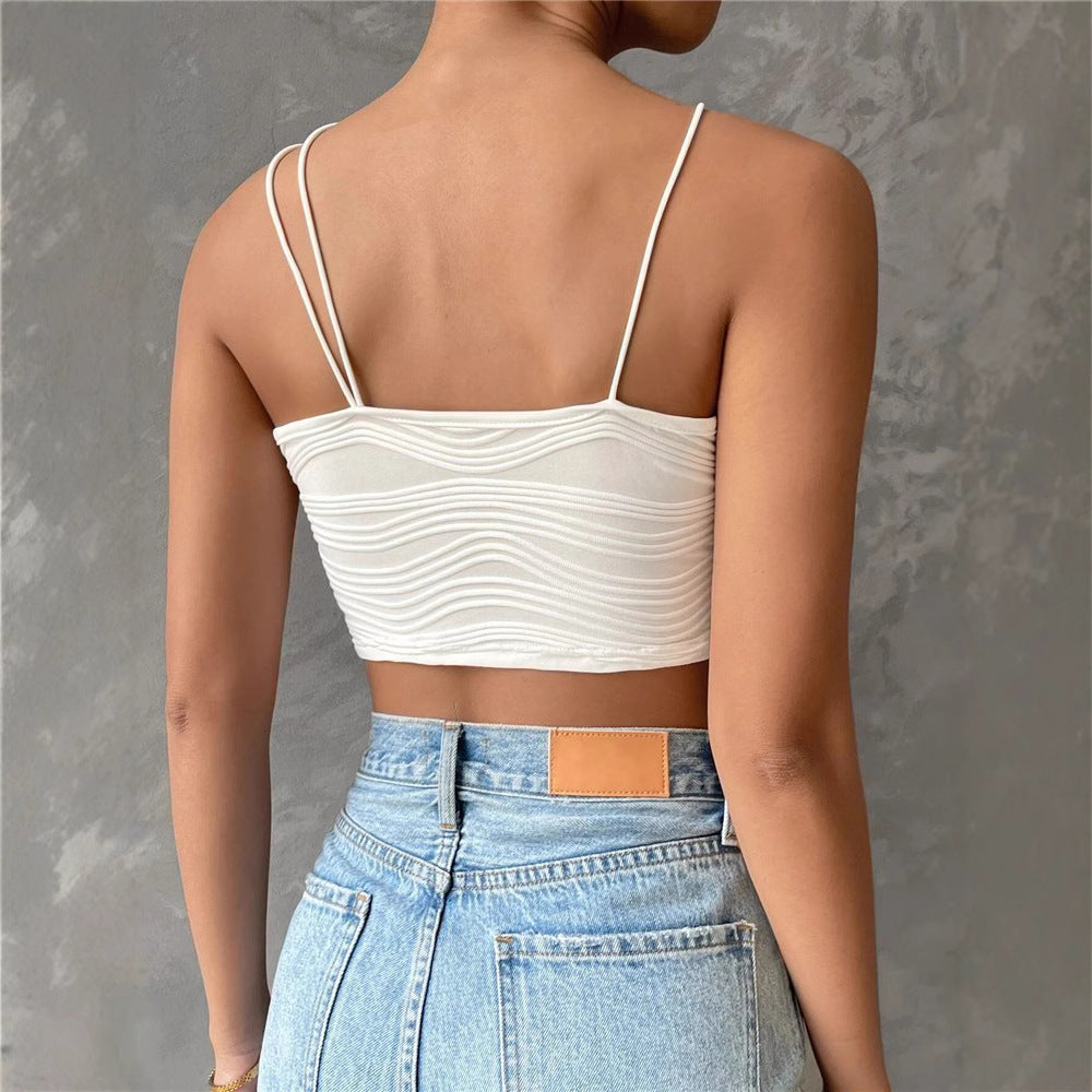 Damen lässiges Crop-Top mit schulterfreiem Design und feinem Rippmuster EB