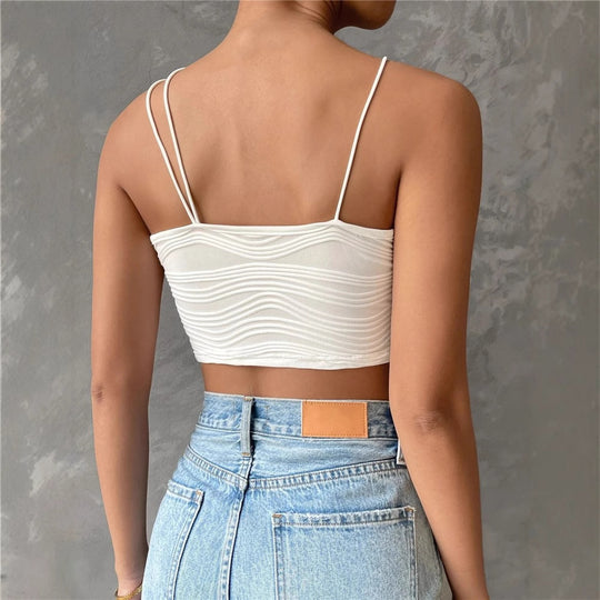 Damen lässiges Crop-Top mit schulterfreiem Design und feinem Rippmuster EB