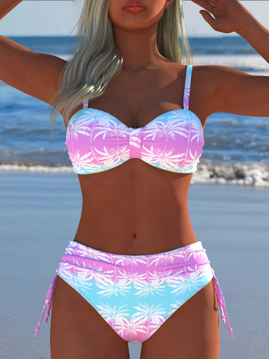 Damen Bikini-Set mit stilvollem Karomuster und goldfarbenen Akzenten EB