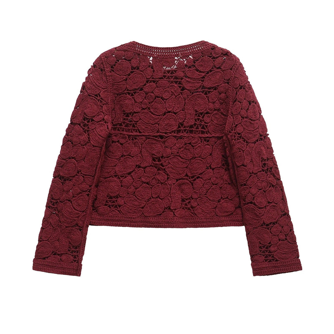 Damen Strickjacke Aus Feiner Spitze mit Dekorativen Knopfdetails und Eleganter Silhouette EB
