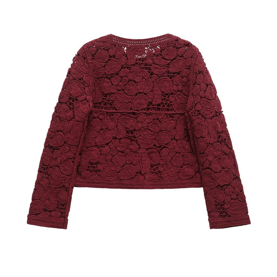 Damen Strickjacke Aus Feiner Spitze mit Dekorativen Knopfdetails und Eleganter Silhouette EB