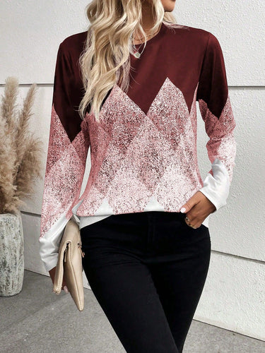 Damen modisches Langarmshirt mit grafischem Muster EB