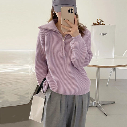 Damen Kuscheliger Strickpullover im Stehkragenstil EB