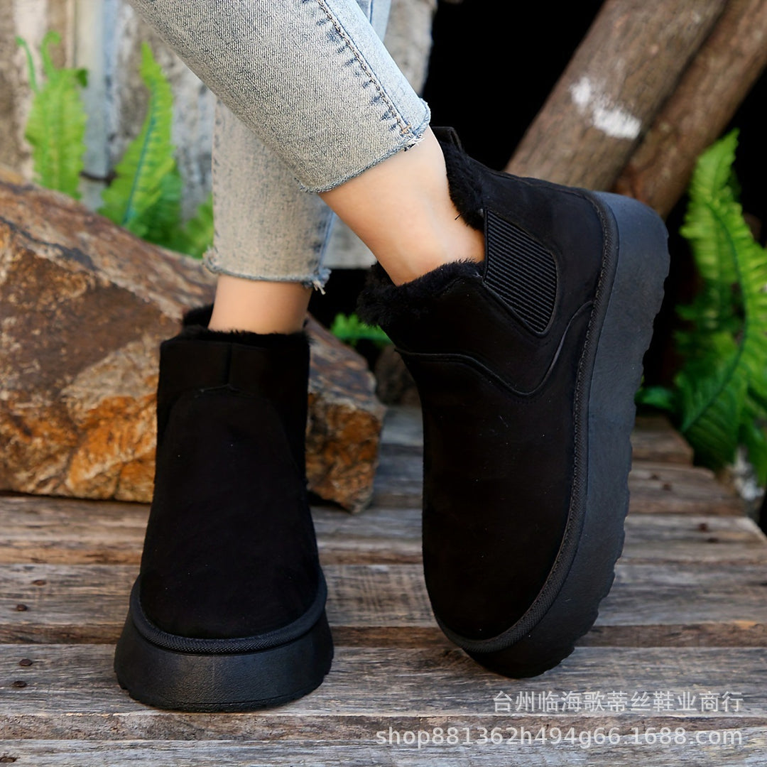 Damen gefütterte Chelsea-Stiefelette mit Keilplattform, Faux-Suede & Teddyfutter EB