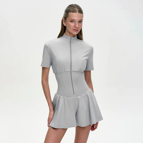 Damen sportive Kurzoverall mit hohem Kragen und Reißverschluss EB