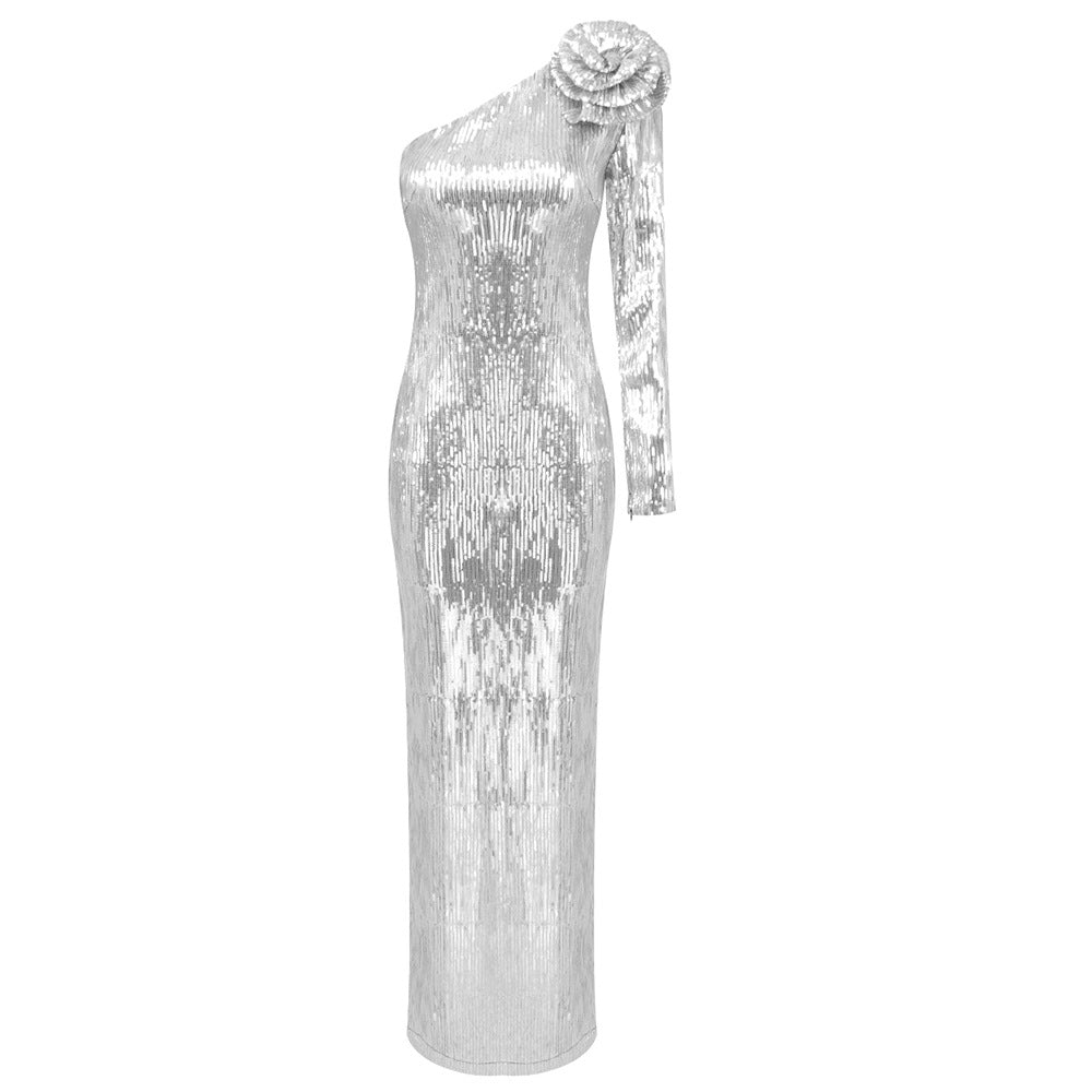 Damen Elegantes Etuikleid mit schimmerndem Stoff und einzigartiger Schulterpartie EB