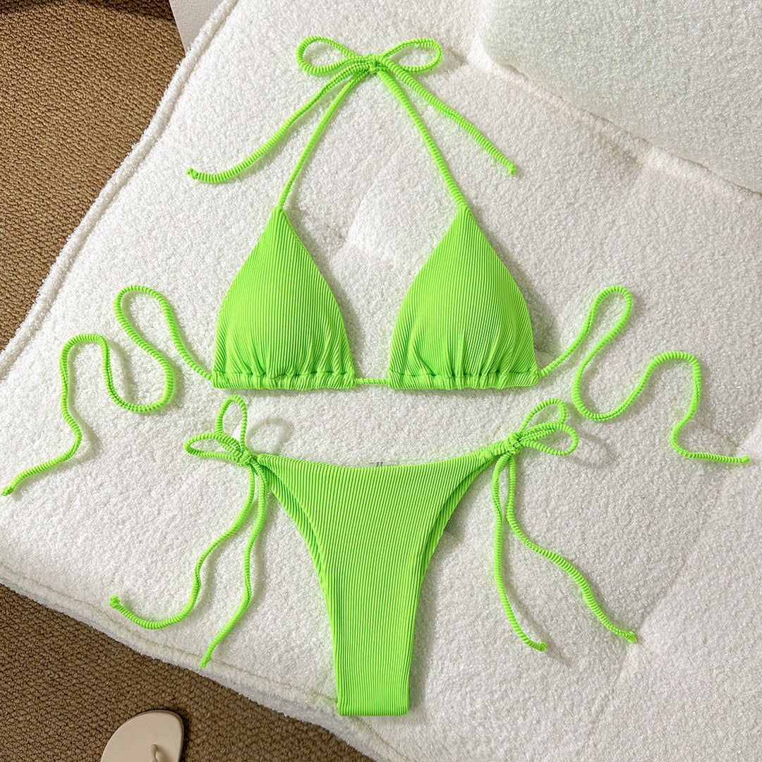 Damen Triangel-Bikini mit elastischen Bindebändern und Ripp-Optik EB