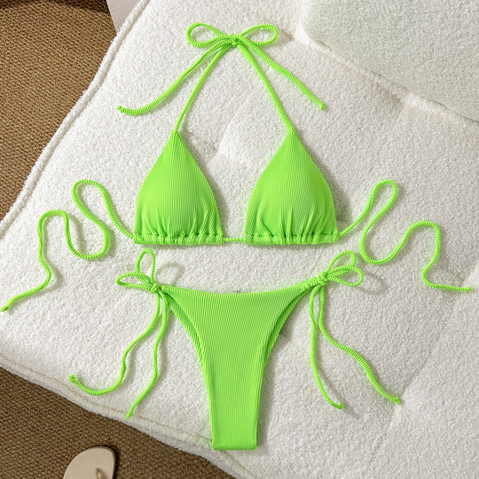 Damen Triangel-Bikini mit elastischen Bindebändern und Ripp-Optik EB