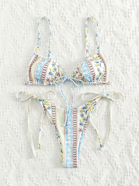 Damen Triangel-Bikini mit verspieltem Design und verstellbaren Trägern EB