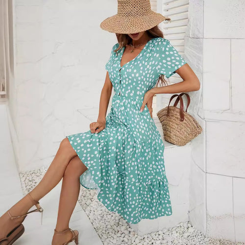 Damen Midi-Kleid mit Flügelärmeln und Knopfleiste EB