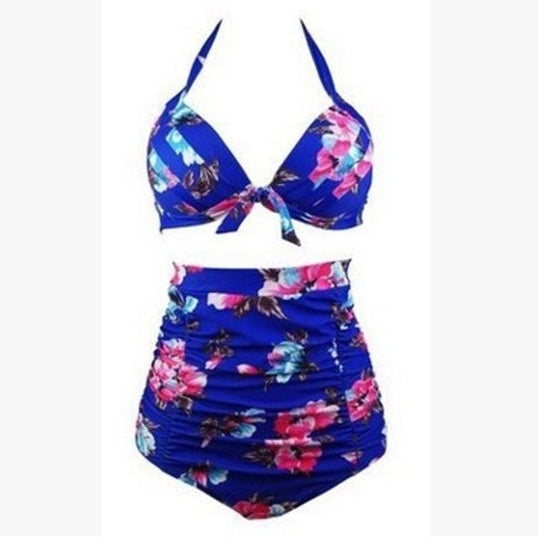 Damen Hoch tailliertes Bikini-Set mit floralem Design und Raffungen EB
