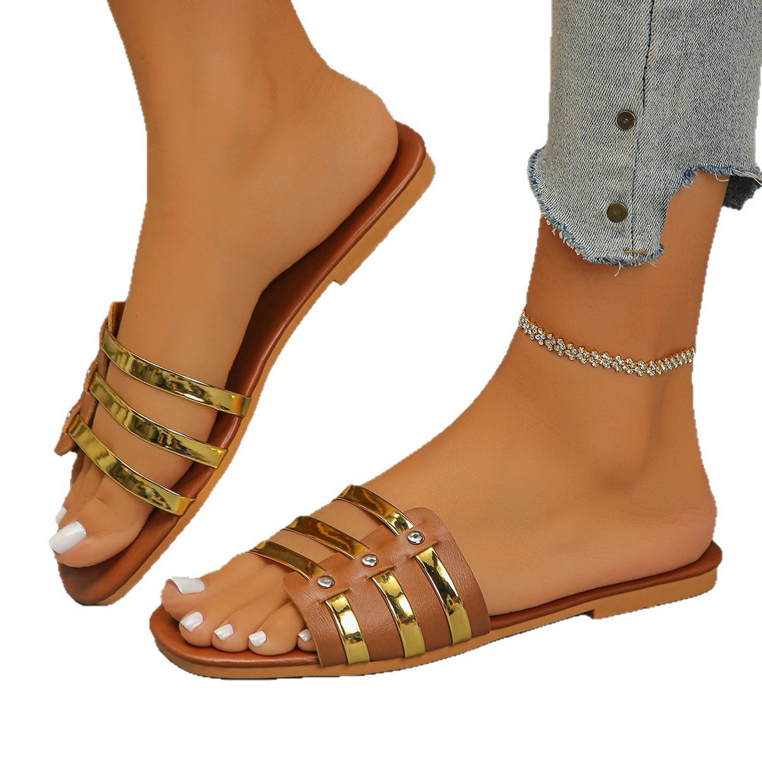 Damen Elegante Riemchen-Sandalen mit glamourösen Metallakzenten EB
