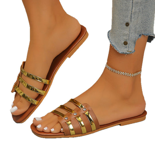 Damen Elegante Riemchen-Sandalen mit glamourösen Metallakzenten EB