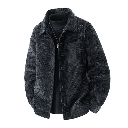Herren strukturierte Overshirt-Jacke aus Waffelstrickoptik mit Druckknopfverschluss und Brusttasche EB