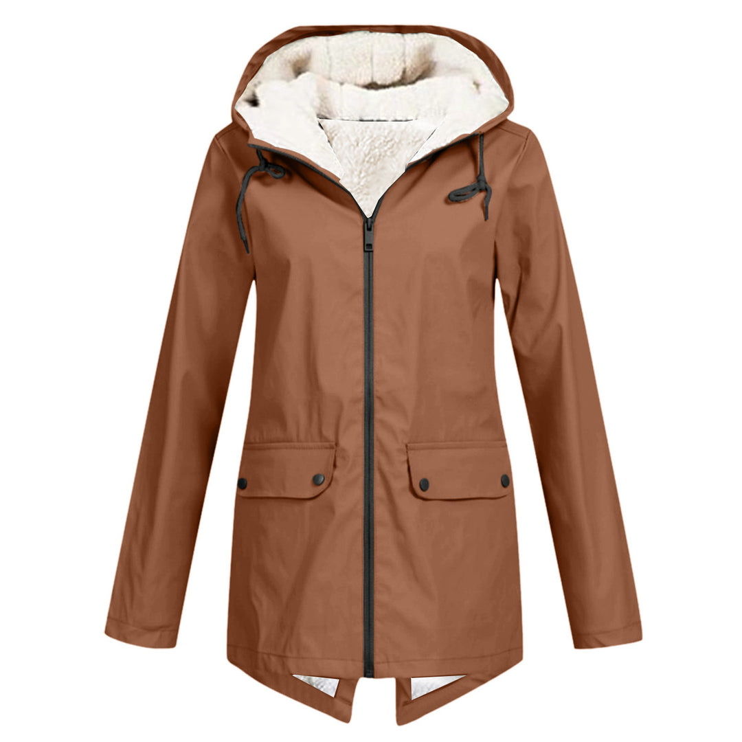 Damen wetterfeste und gefütterte Regenjacke mit verstellbarem Kapuzenkragen EB