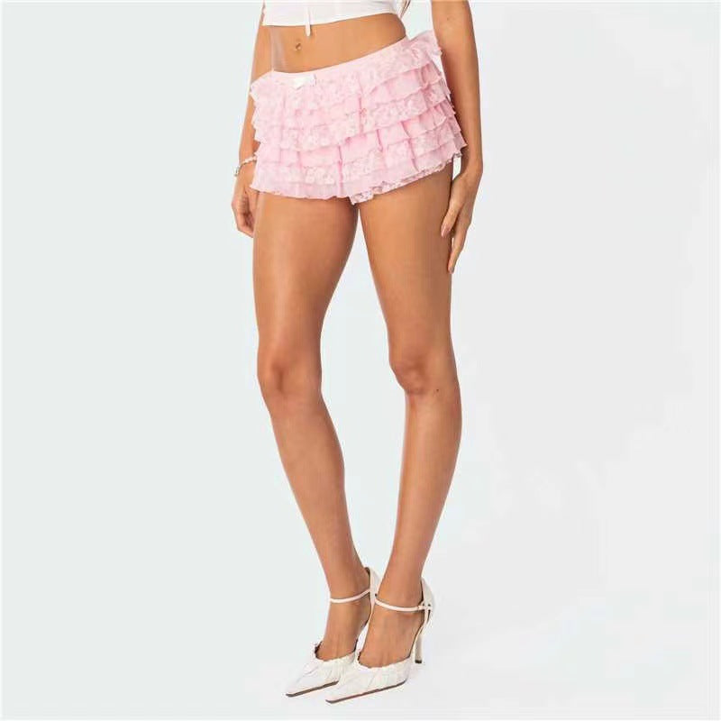Damen Spitzen-Shorts mit voluminösen Rüschendetails EB