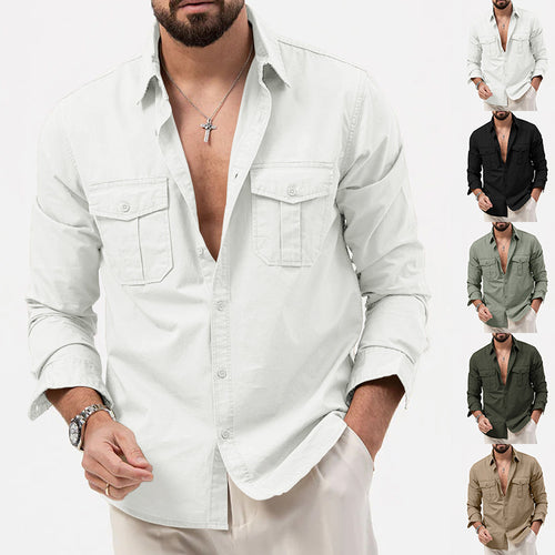 Herren Elegantes Hemd aus atmungsaktivem Baumwoll-Mix mit doppelt genähten Taschen EB