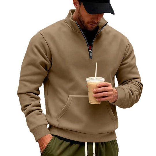 Herren nan Halbzip-Sweatshirt mit Kängurutasche, elastischen Rippbündchen und hohem Stehkragen EB