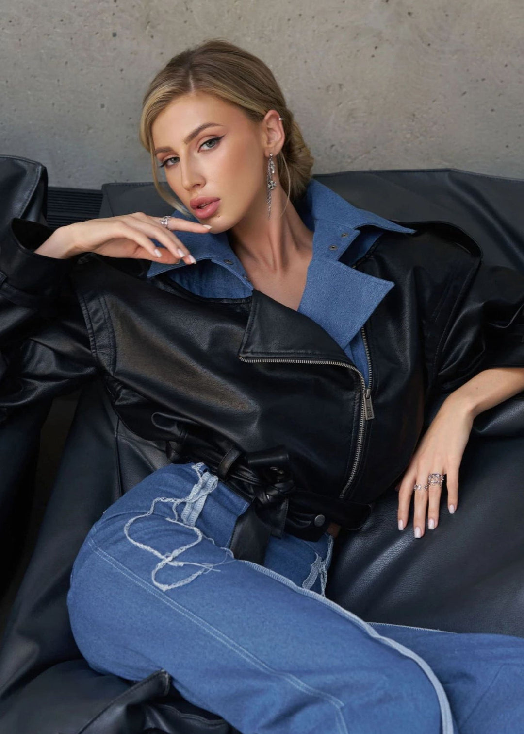 EB | Zweifarbige Kunstlederjacke