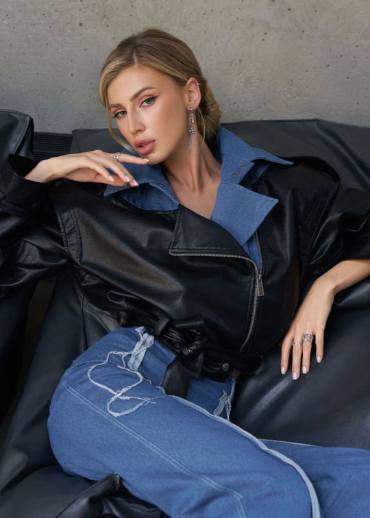 EB | Zweifarbige Kunstlederjacke