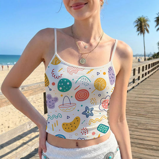 Damen Crop-Top mit kreativem Grafikdruck EB