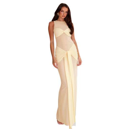 Damen Elegantes Maxikleid mit raffiniertem Drapierungsdesign und hohem Schlitz EB