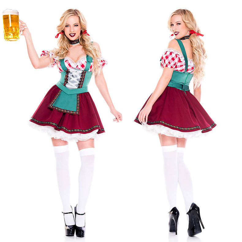 Damen nan Oktoberfest-Kostüm im Trachtenstil mit geschnürter Miederfront, Puffärmeln und ausgestelltem Schürzenrock EB