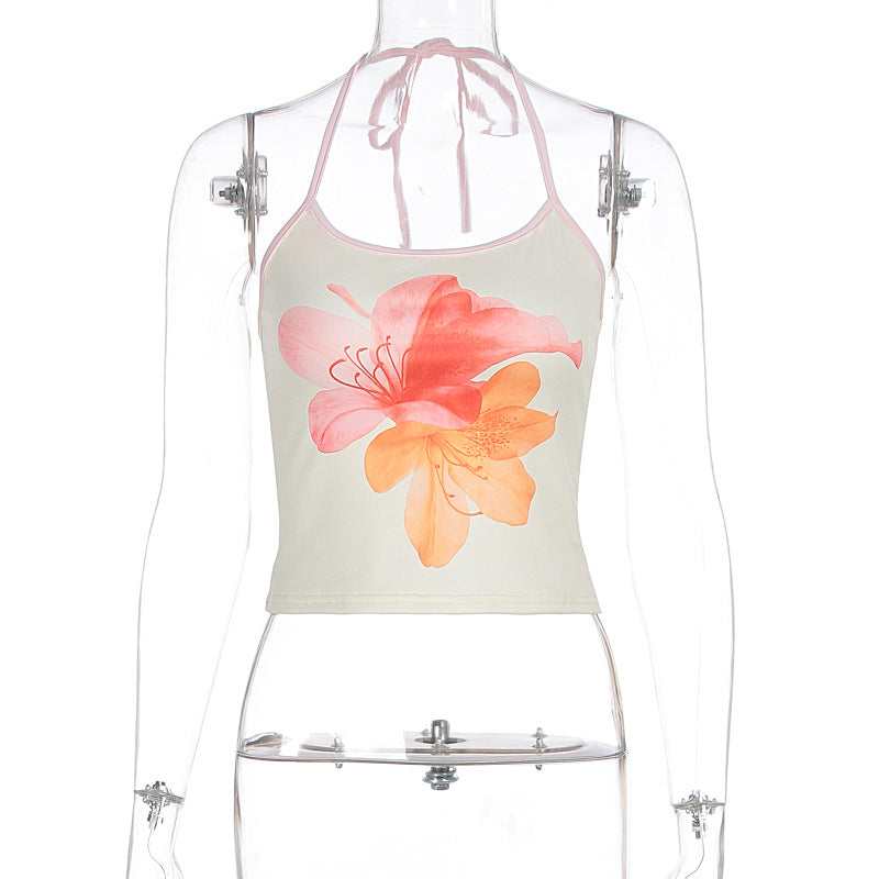 Damen Crop-Top mit floralem Druck und Halterhals EB