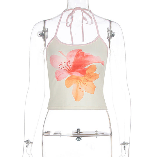 Damen Crop-Top mit floralem Druck und Halterhals EB