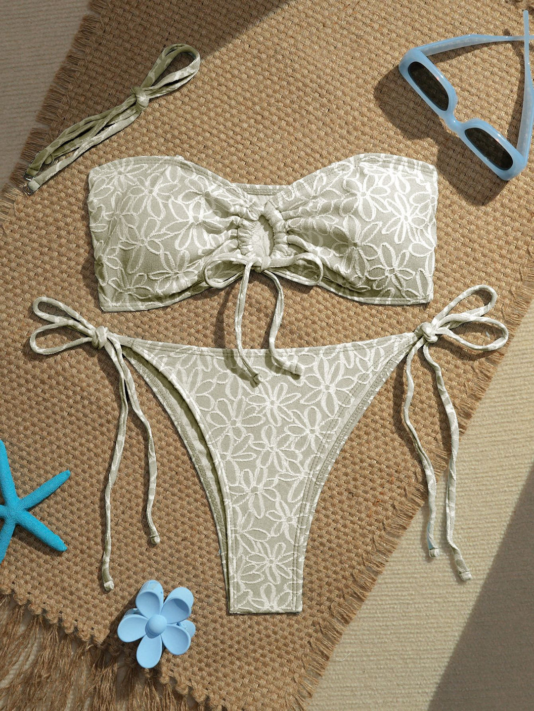 Damen Bandeau-Bikini-Set mit verspielten Rüschendetails EB